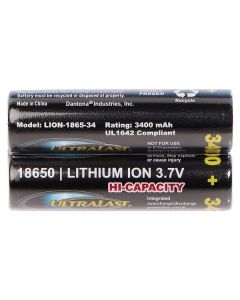 Ultralast UL1865-34-2P 3,400 mAh 18650 Retail Blister Carded Batteries (2 Pack)